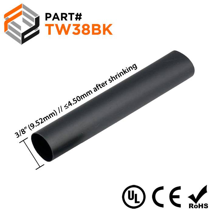 TW38BK - 3/8" Thin Wall Heat Shrink Tubing, 2:1 Shrink Ratio, Black, Spool of 328ft
