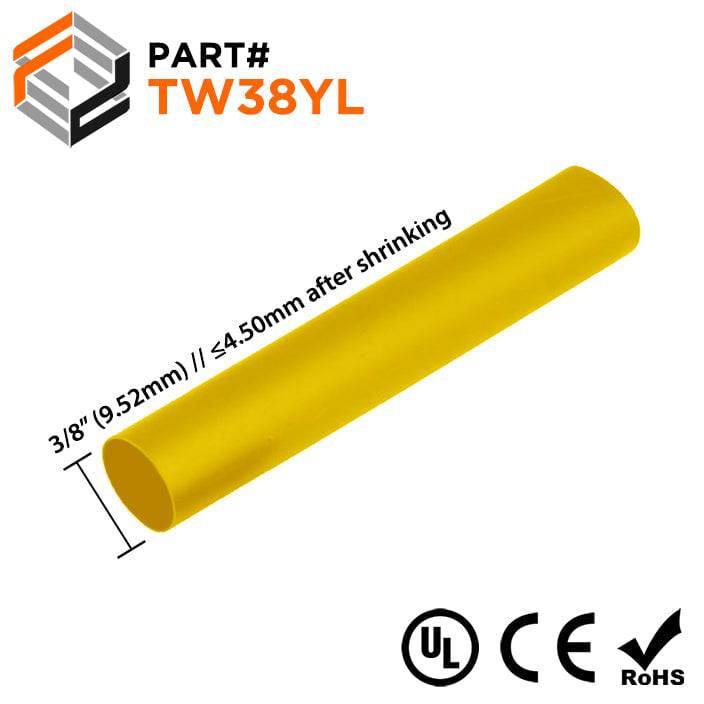 TW38YL - 3/8" Thin Wall Heat Shrink Tubing, 2:1 Shrink Ratio, Yellow, Spool of 250ft