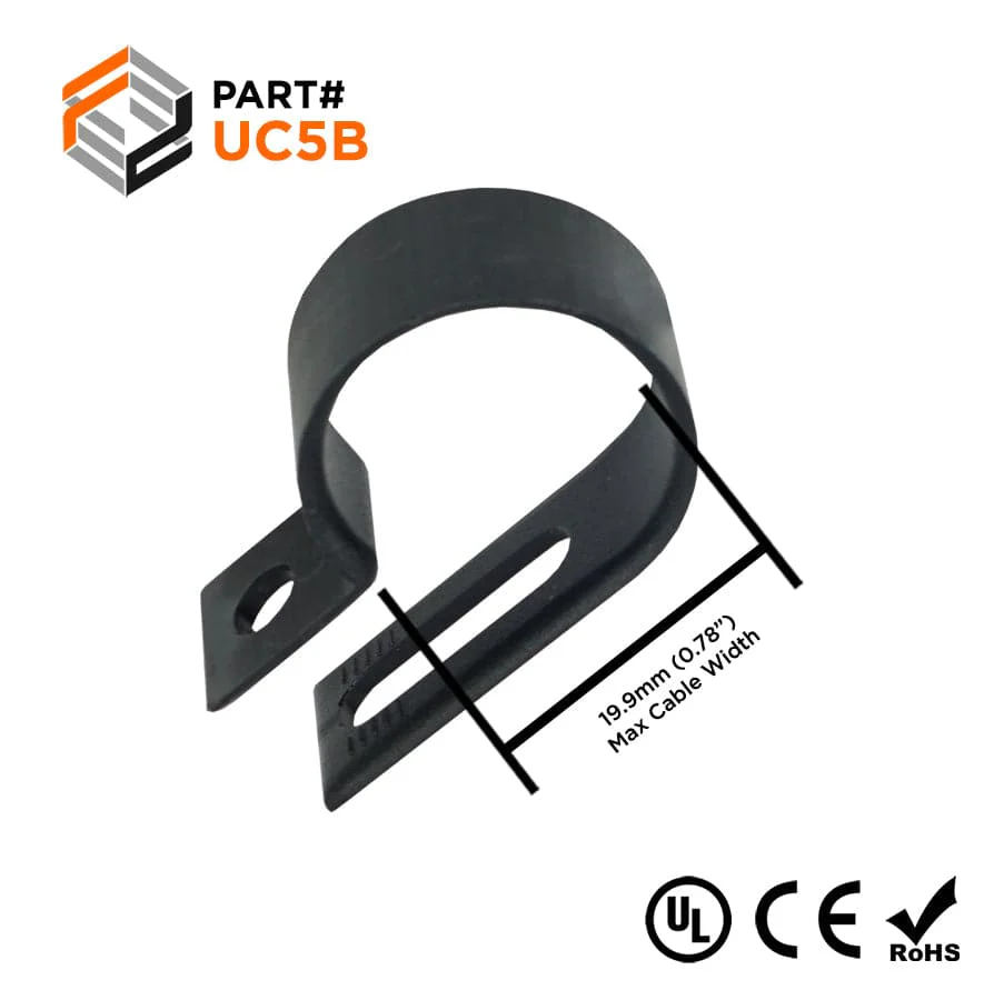 UC5B - Nylon Cable Clamps, Color: Black, Dimensions: 37.3x11.8mm, 100 Pieces