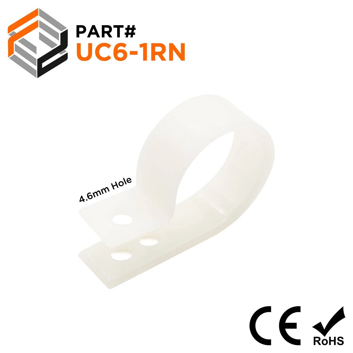 UC6-1RN - 2-Hole Strap Type Cable Clamps, 1.71" x 0.47", Natural, 100 Pieces