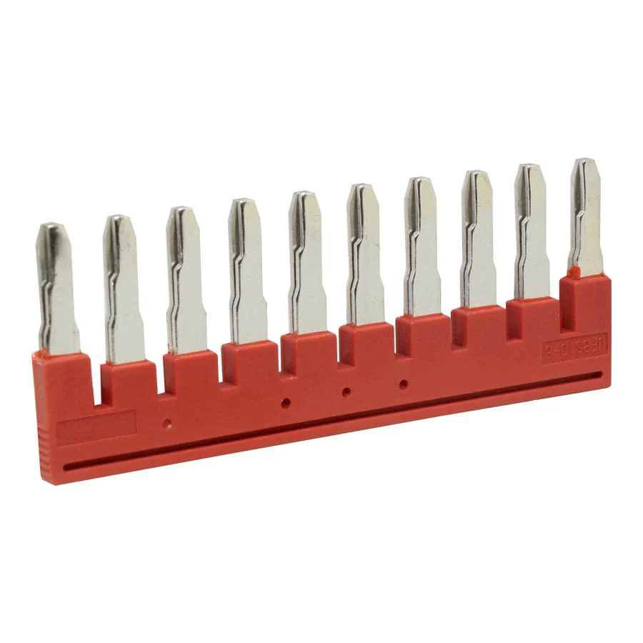 UFBS10-6 - 10 Position Terminal Block, Cross Connection Quick Pluggable Jumper, Flat Pins, Red