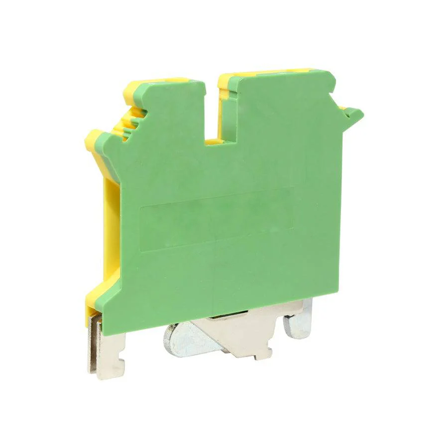 UKJ-2.5/1x2JD - 24 to 14 AWG Screw Clamp, Feed-Thru, Single In Double Out Terminal Block, UL Approved, Yellow-Green