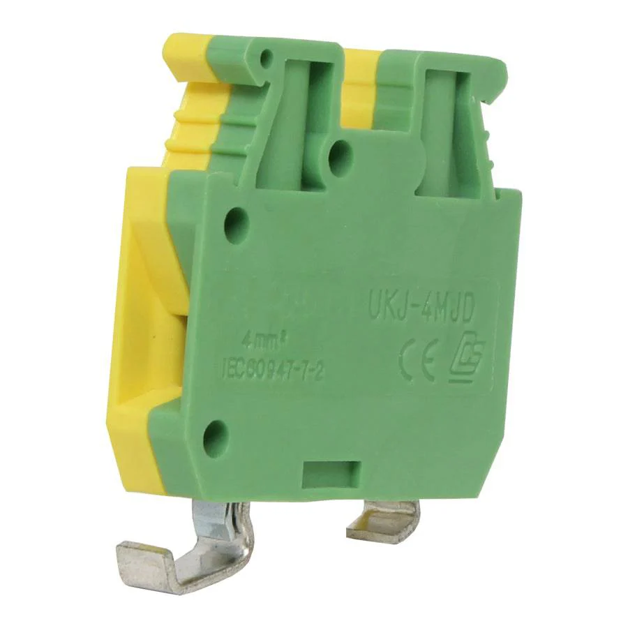 UKJ-4MJD - 24 to 10 AWG Screw Clamp, Feed-Thru, Mini Terminal Block, UL Approved, Yellow-Green
