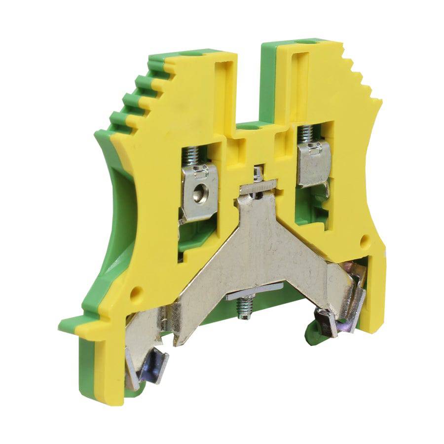 UKJ-W2.5JD - 22 to 12 AWG Screw Clamp, Feed-Thru, Ground Terminal Block, UL Approved, Yellow-Green