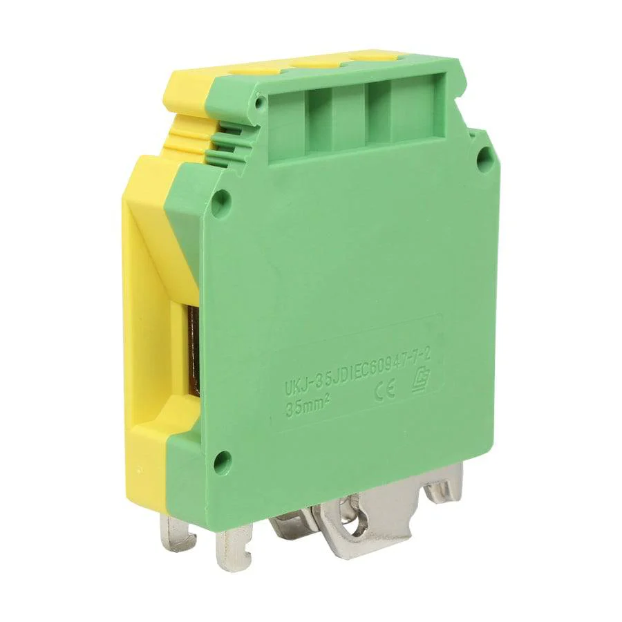 UKJ-35JD - 19 to 1-1/0 AWG Screw Clamp, Feed-Thru, Terminal Block, UL Approved, Yellow-Green