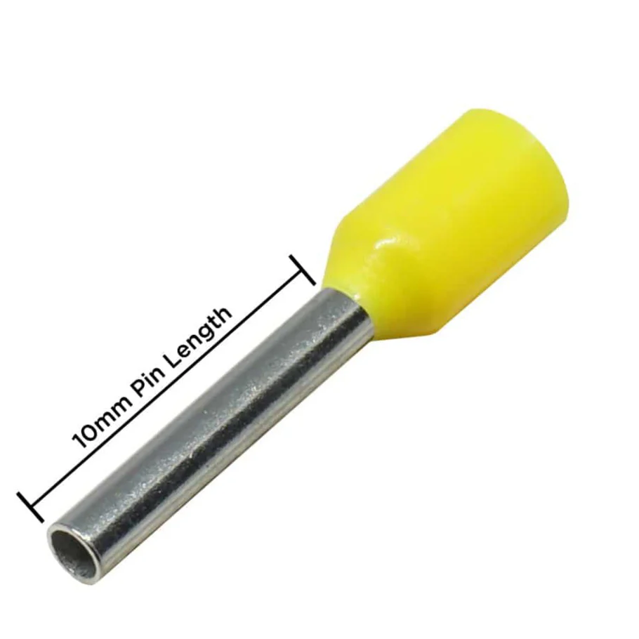 Z+F V30AE000014 - 18AWG Insulated Wire Ferrules, 10mm Pin, Yellow, Small Collar, 500 pieces
