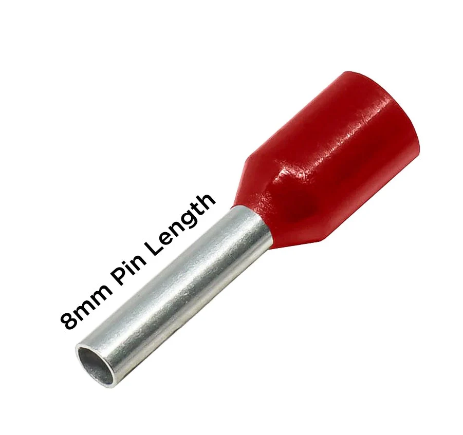 Z+F V30AE000016 - 16 AWG Insulated Wire Ferrules, 8mm Pin, Red, 500 Pieces