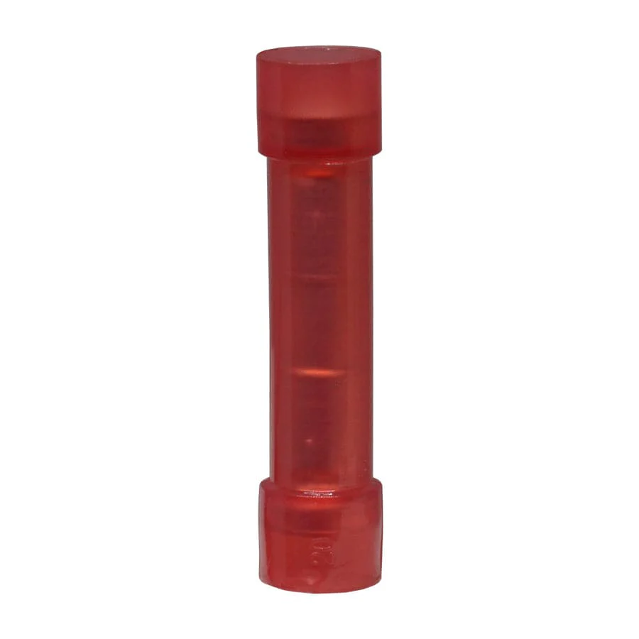 WBNYDF1 - 22 to 16 AWG Nylon Insulated Butt Splice Connectors, Double Crimp, Window, 100 Pieces
