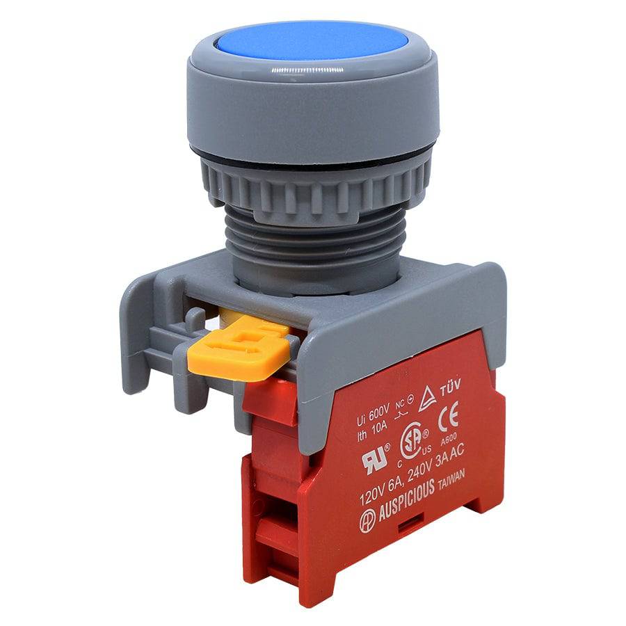XB22-1/C-BL - 1/C - 22mm Flat Head Push Button Switch - Blue