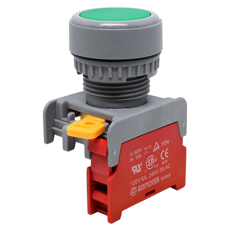 XB22-1/C-GN - 1/C - 22mm Flat Head Push Button Switch - Green