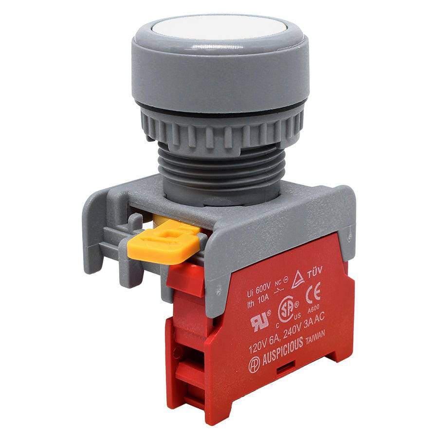XB22-1/C-WH - 1/C - 22mm Flat Head Push Button Switch - White