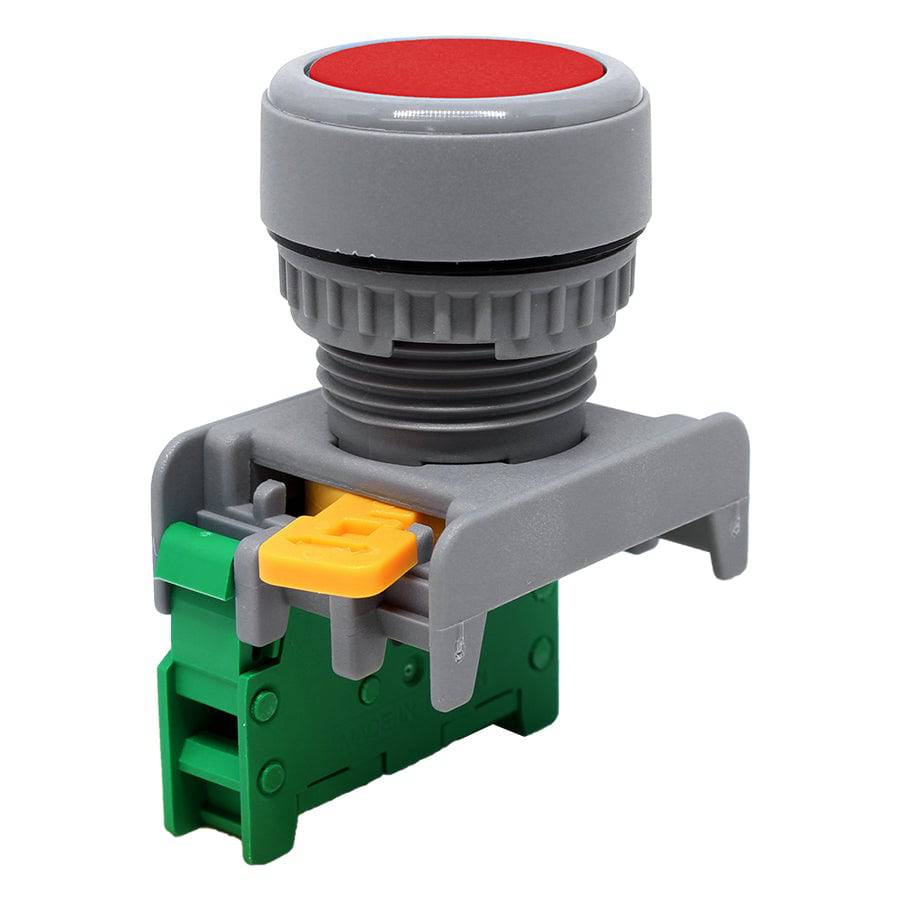 XB22-1/O-RD - 1/O - 22mm Flat Head Push Button Switch - Red