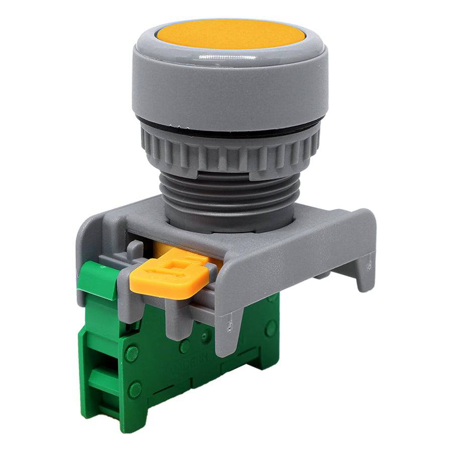XB22-1/O-YL - 1/O - 22mm Flat Head Push Button Switch - Yellow