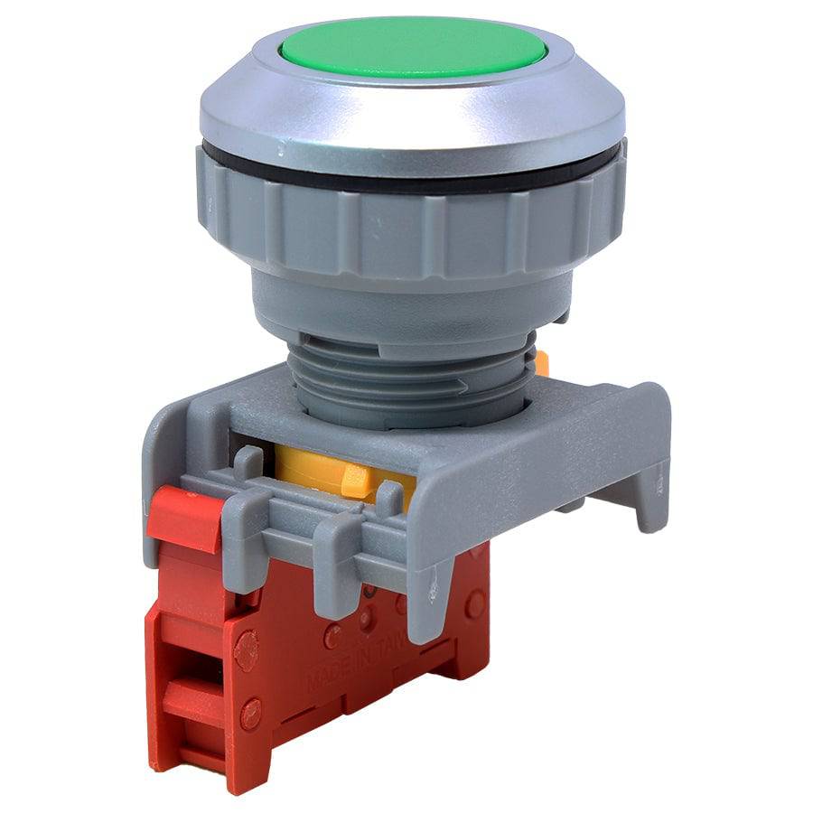XB30-1/C-GN - 1/C - 30mm Flat Head Push Button Switch - Green