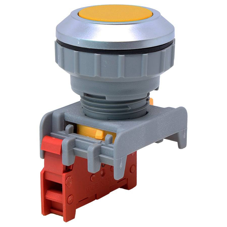 XB30-1/C-YL - 1/C - 30mm Flat Head Push Button Switch - Yellow