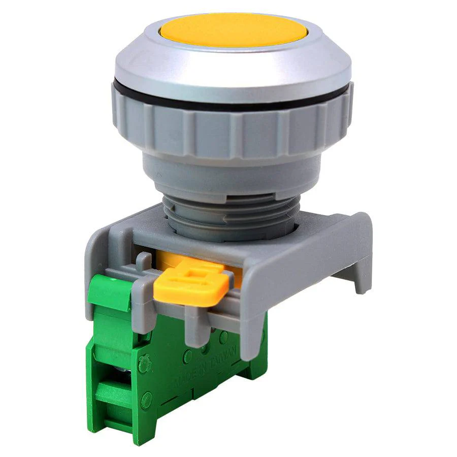 XB30-1/O-YL - 1/O - 30mm Flat Head Push Button Switch - Yellow