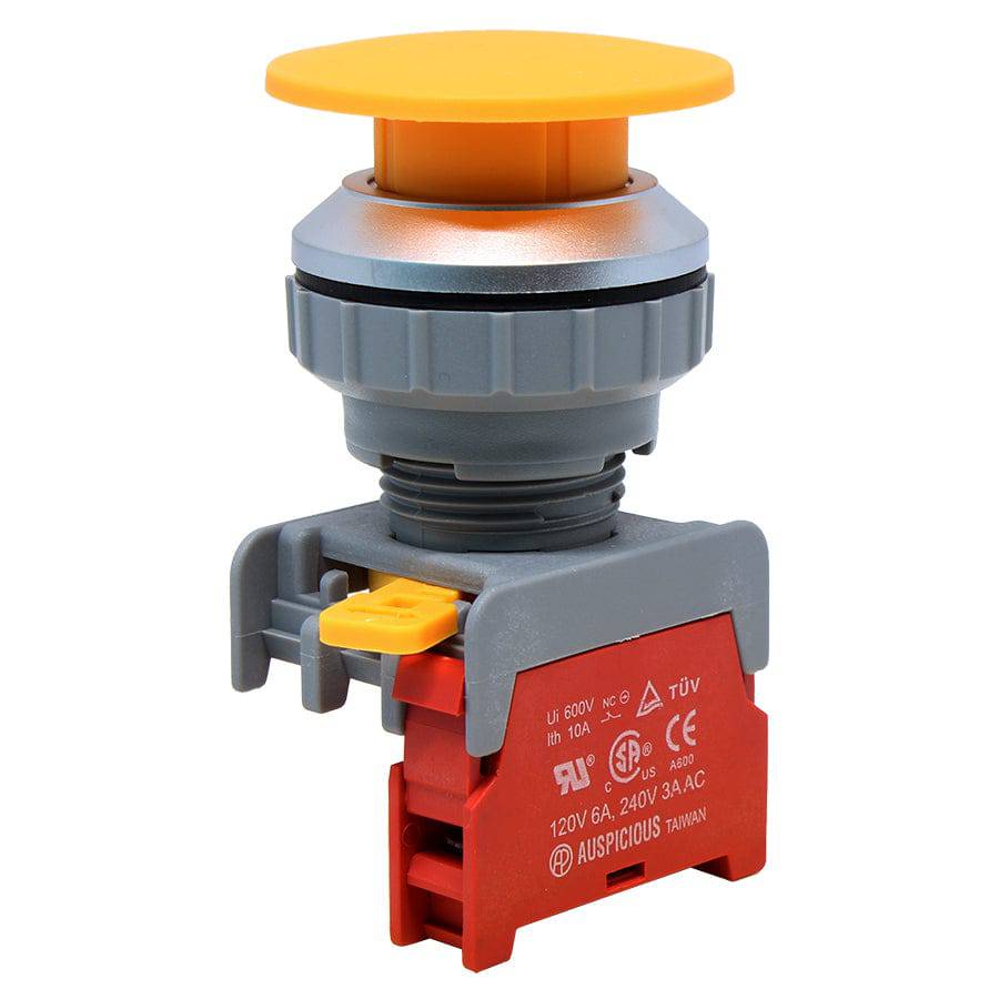 XE30-1/C-YL - 1/C - 30mm Push Button - 40mm Mushroom Head - Yellow